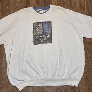 Vintage 90s BASIC White Teapot Graphic Crewneck XL Made in Canada Boxy Fit D83